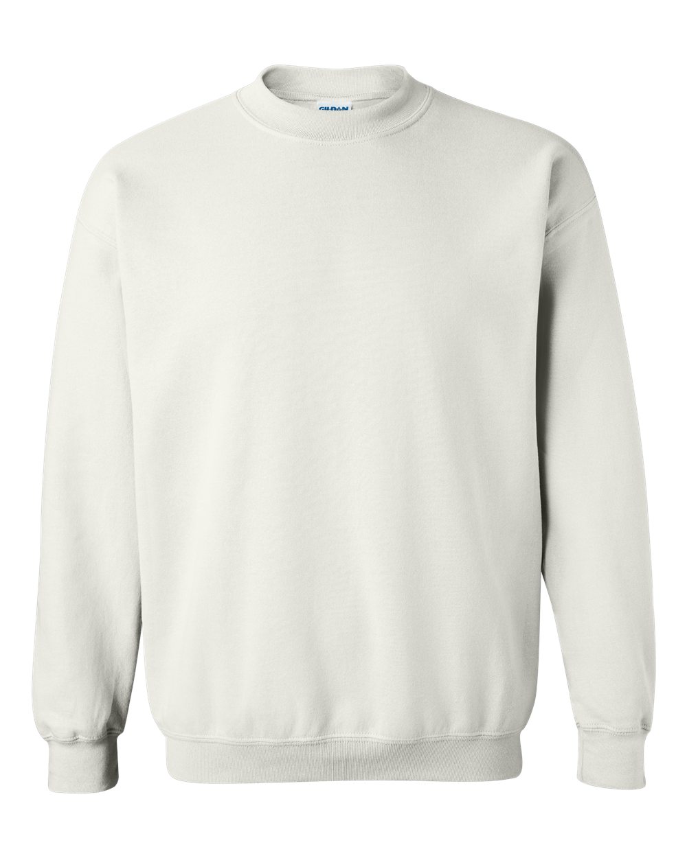 white sweatshirt, long sleeve, crew neck, ribbed knit bands at wrist and waist. MAMA can be added to this shirt.