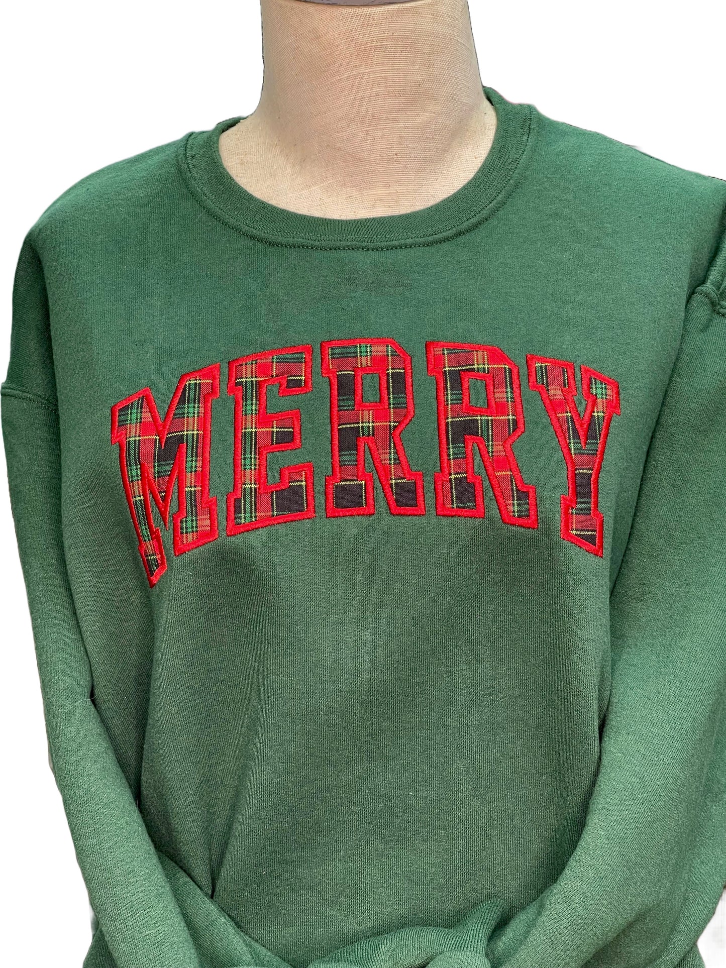 Merry Appliquéd Holiday Sweatshirt, Dark Green, Long Sleeve