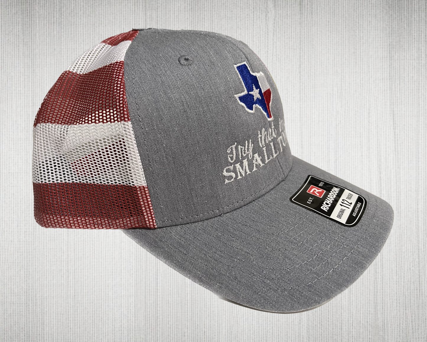 Try That In A Small Town with Texas Shaped Flag,  hat, cap,Richardson 112 stars and stripe mesh back