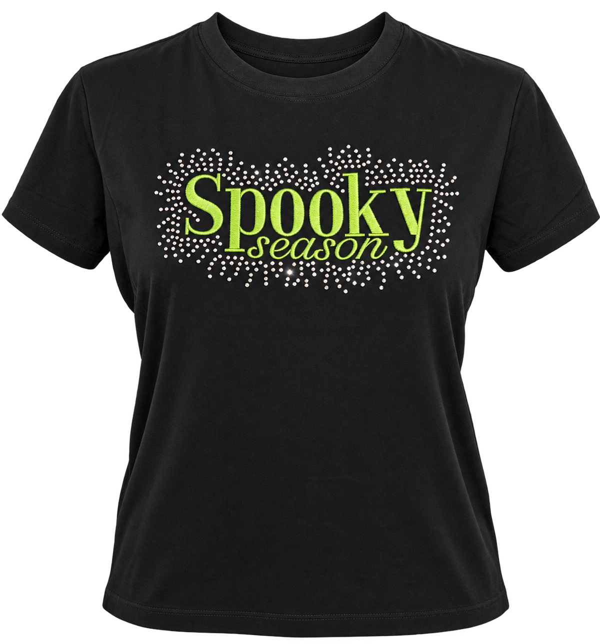 Spooky Season Black T-Shirt Embroidered with Rhinestones short sleeves
