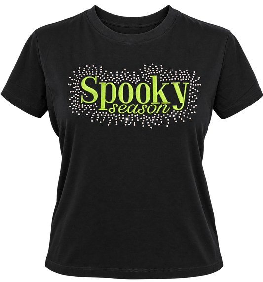Spooky Season Black T-Shirt Embroidered with Rhinestones short sleeves