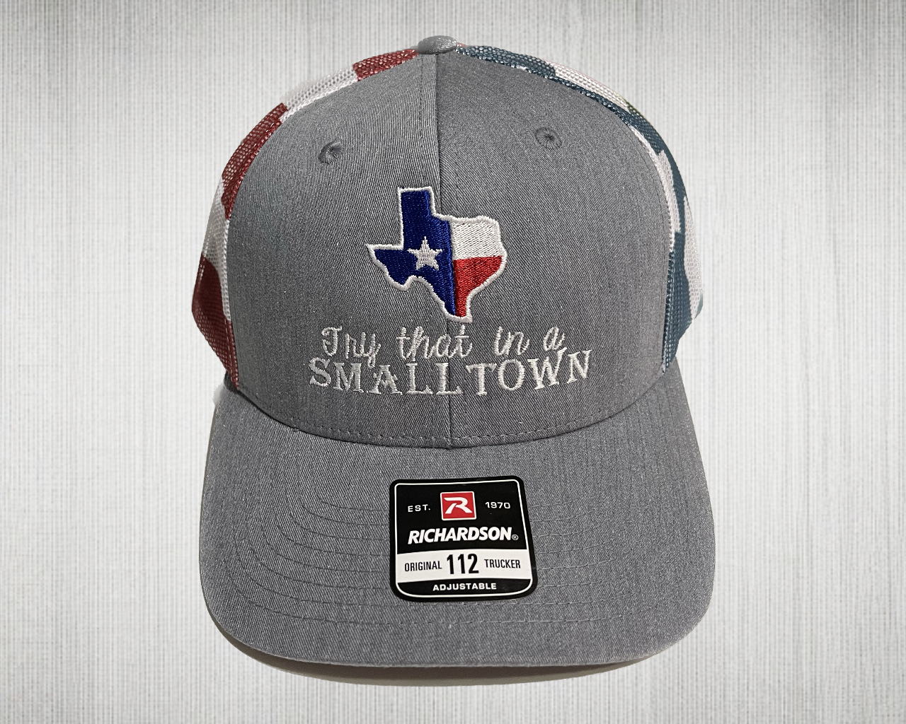 Try That In A Small Town with Texas Shaped Flag,  hat, cap,Richardson 112 stars and stripe mesh back